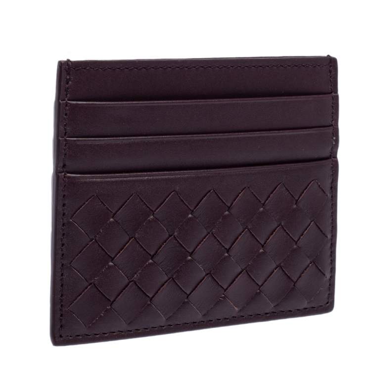 Pre Owned Bottega Veneta Burgundy Intrecciato Leather Card Holder
