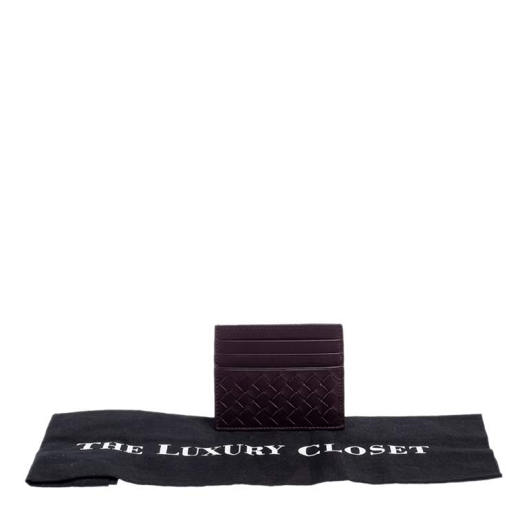 Pre Owned Bottega Veneta Burgundy Intrecciato Leather Card Holder