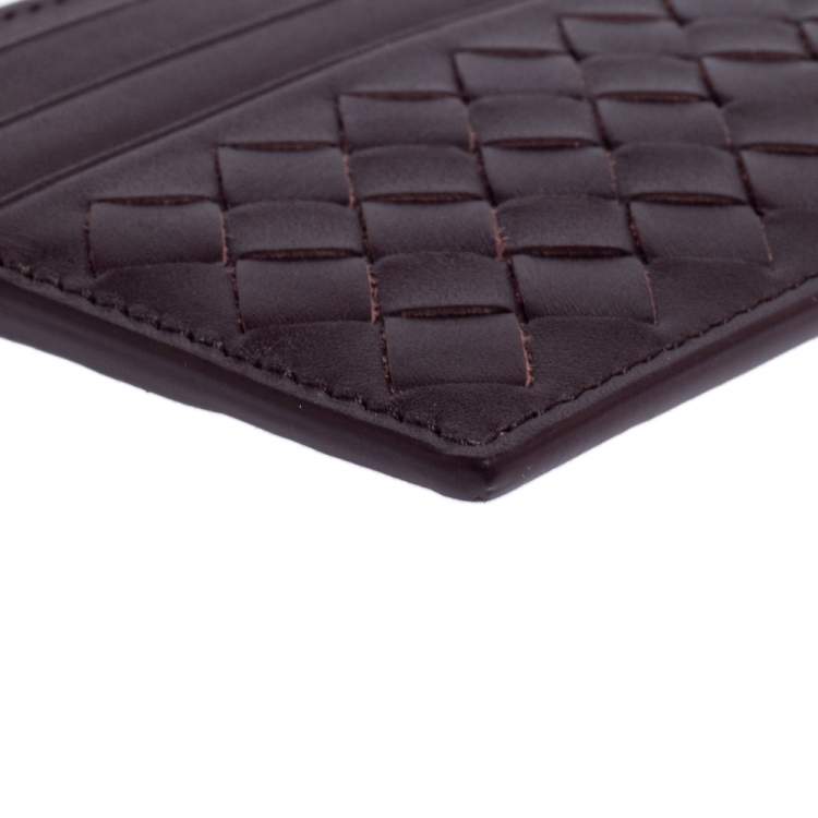 Pre Owned Bottega Veneta Burgundy Intrecciato Leather Card Holder