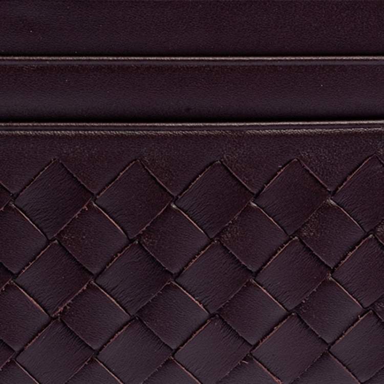 Pre Owned Bottega Veneta Burgundy Intrecciato Leather Card Holder