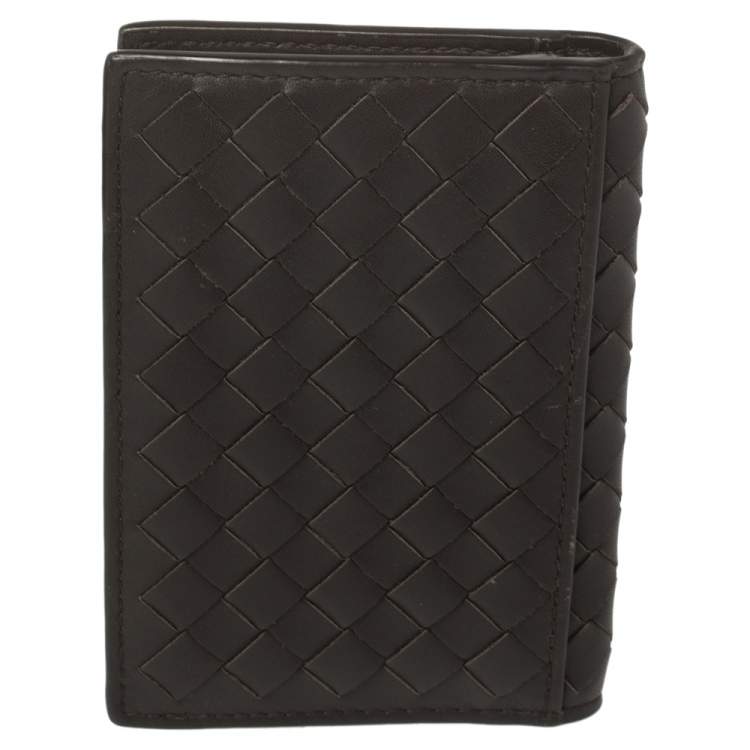 Pre Owned Bottega Veneta Brown Intrecciato Leather Card Holder