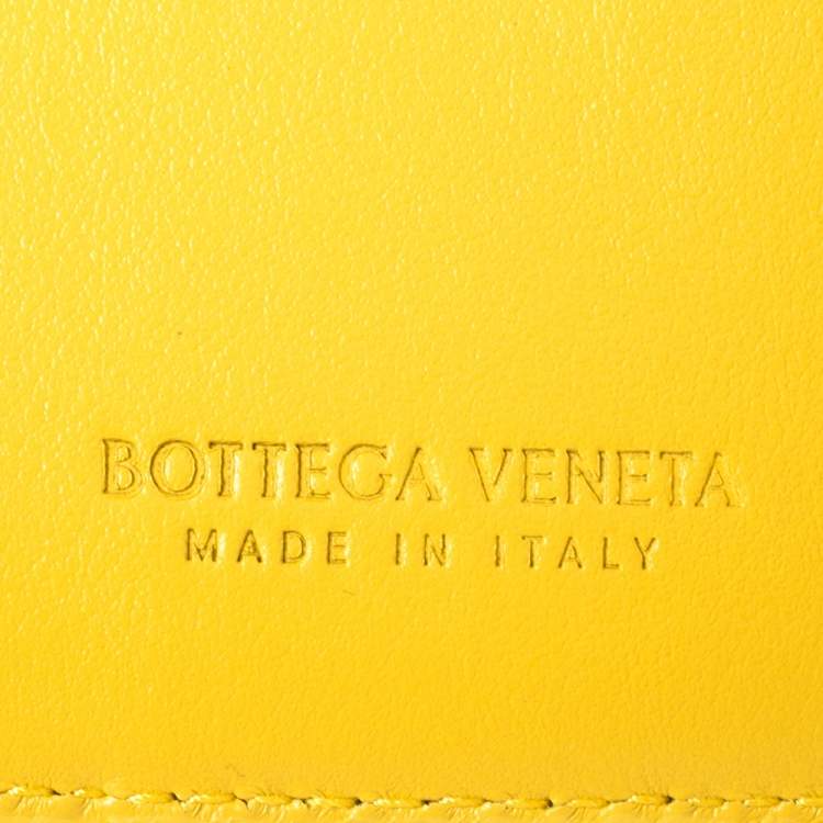 Pre Owned Bottega Veneta Yellow Maxi Intrecciato Leather Trifold Wallet