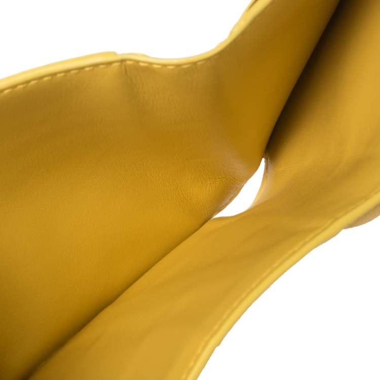 Pre Owned Bottega Veneta Yellow Maxi Intrecciato Leather Trifold Wallet