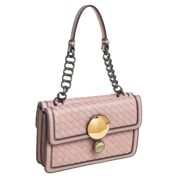 Pre Owned Bottega Veneta Pink Intrecciato Leather Sphere Top Handle Bag