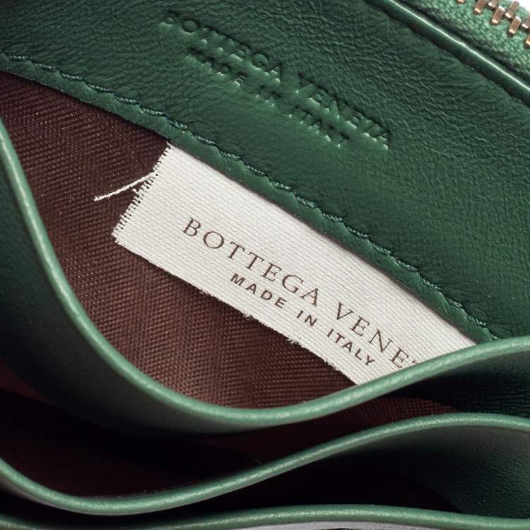 Pre Owned Bottega Veneta Green Intrecciato Leather Zip Card Holder 
