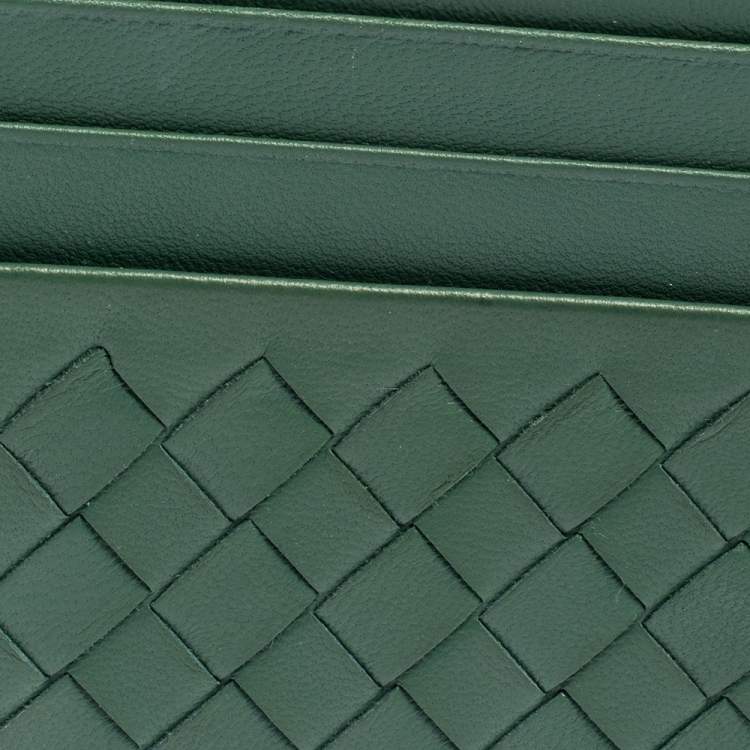 Pre Owned Bottega Veneta Green Intrecciato Leather Zip Card Holder 