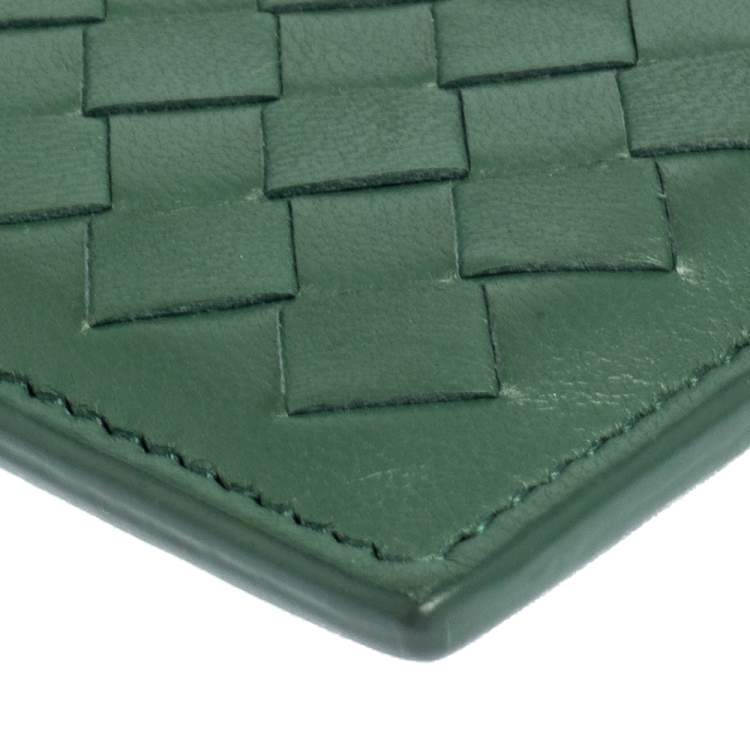 Pre Owned Bottega Veneta Green Intrecciato Leather Zip Card Holder 
