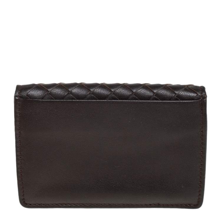 Pre Owned Bottega Veneta Brown Intrecciato Leather Business Card Holder