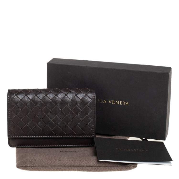 Pre Owned Bottega Veneta Brown Intrecciato Leather Business Card Holder