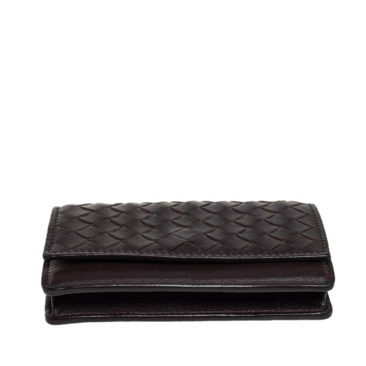 Pre Owned Bottega Veneta Brown Intrecciato Leather Business Card Holder