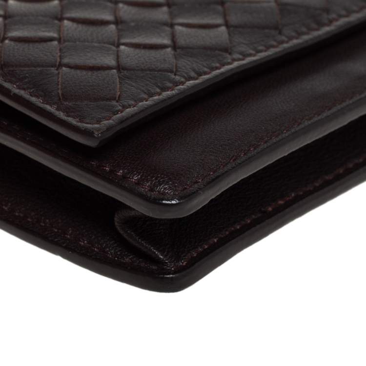 Pre Owned Bottega Veneta Brown Intrecciato Leather Business Card Holder