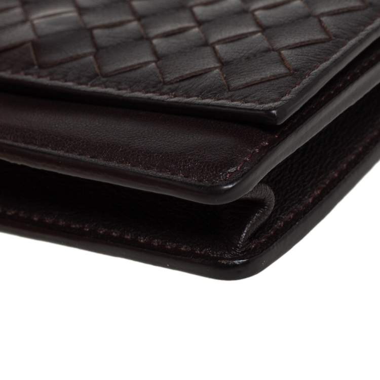Pre Owned Bottega Veneta Brown Intrecciato Leather Business Card Holder