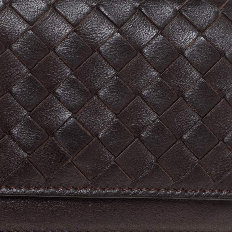 Pre Owned Bottega Veneta Brown Intrecciato Leather Business Card Holder