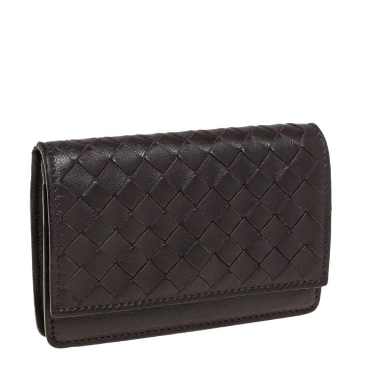 Pre Owned Bottega Veneta Brown Intrecciato Leather Business Card Holder