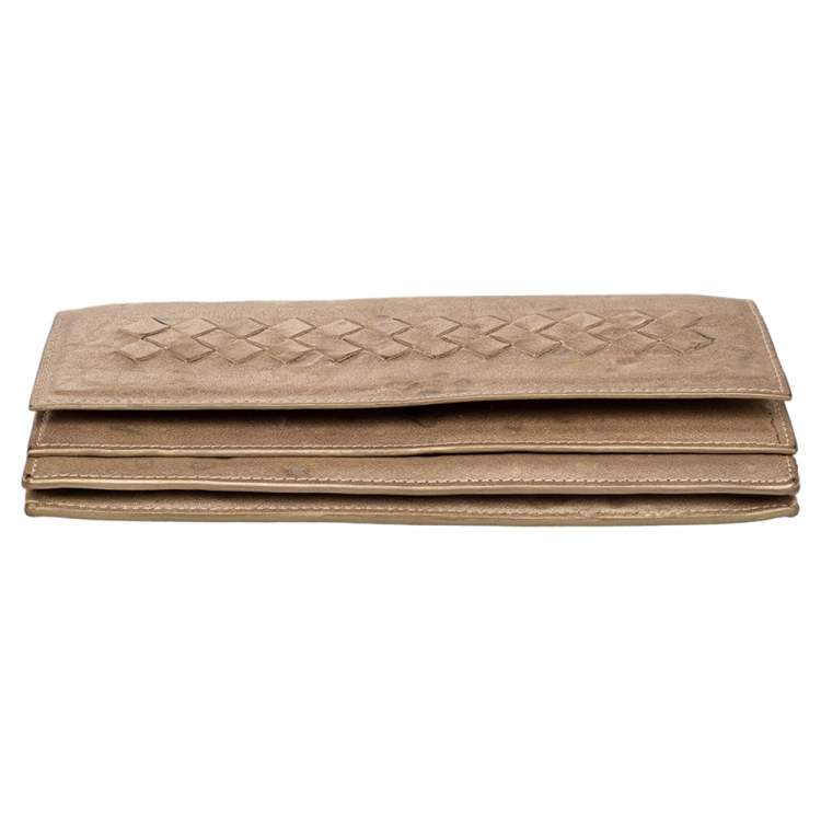 Pre Owned Bottega Veneta Beige Intrecciato leather Bifold Wallet