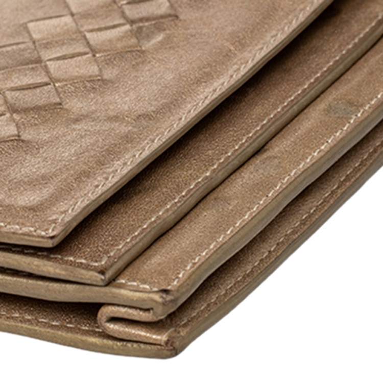Pre Owned Bottega Veneta Beige Intrecciato leather Bifold Wallet