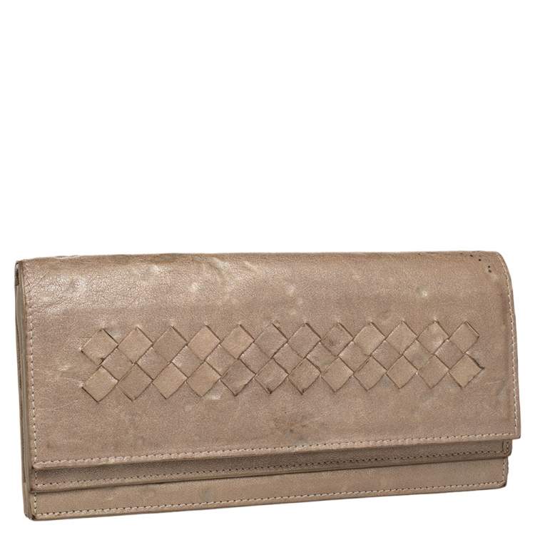 Pre Owned Bottega Veneta Beige Intrecciato leather Bifold Wallet