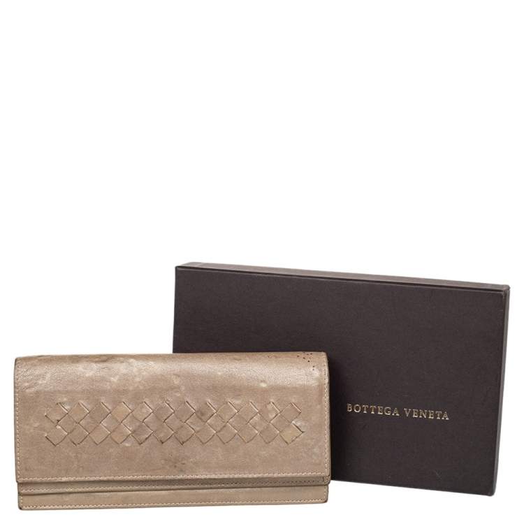 Pre Owned Bottega Veneta Beige Intrecciato leather Bifold Wallet