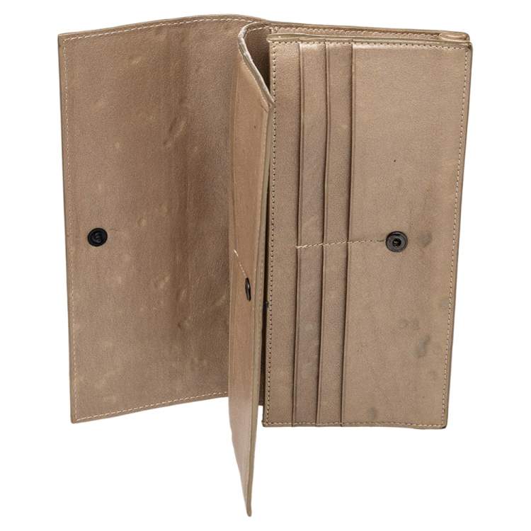 Pre Owned Bottega Veneta Beige Intrecciato leather Bifold Wallet