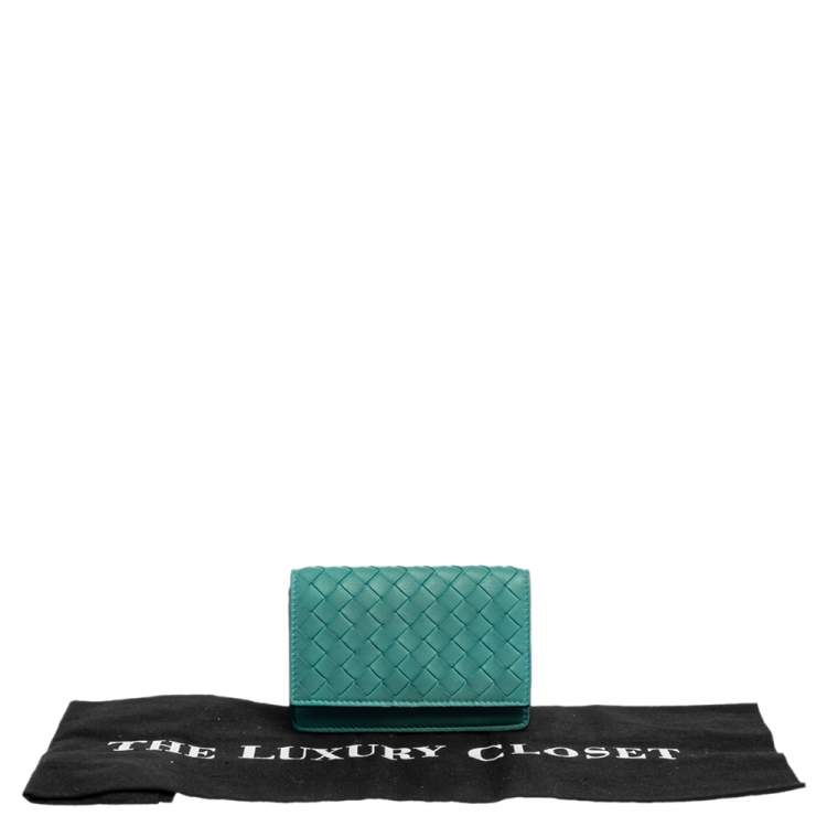 Pre Owned Bottega Veneta Turquoise Intrecciato Leather Business Card Holder