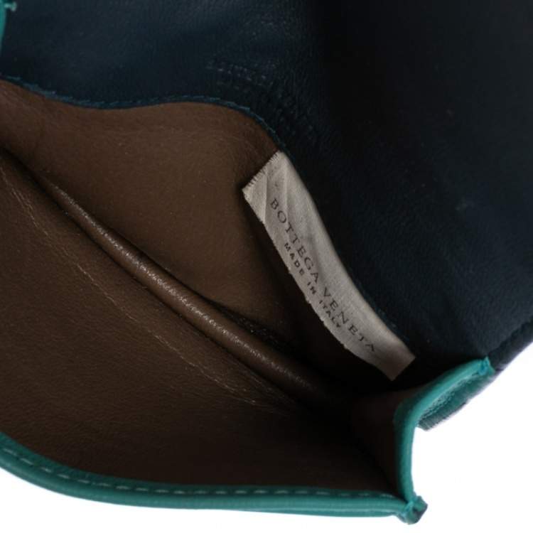 Pre Owned Bottega Veneta Turquoise Intrecciato Leather Business Card Holder