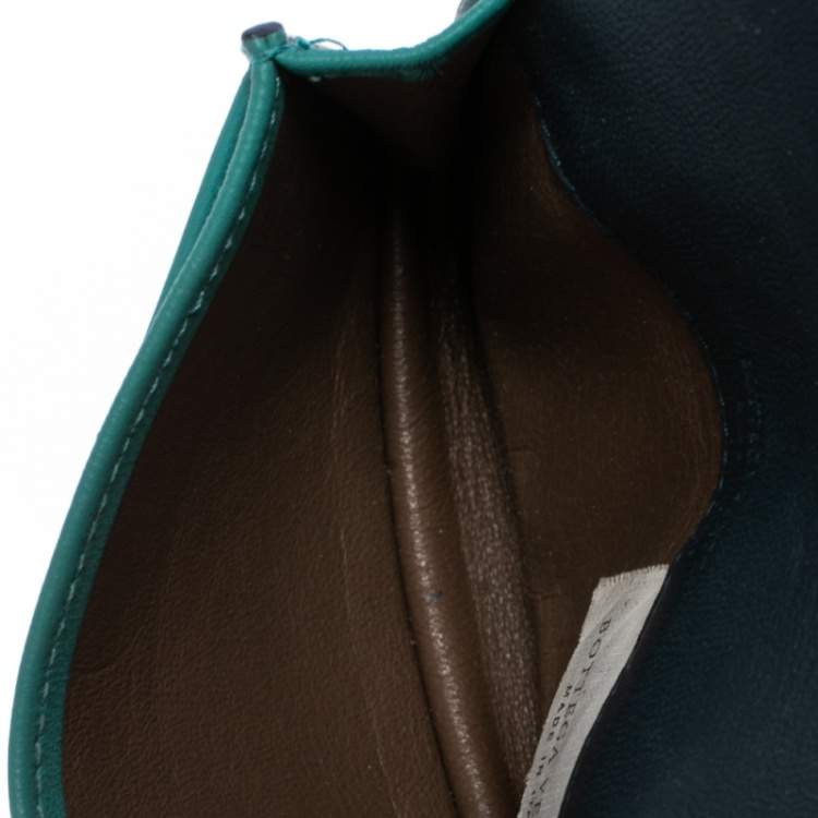 Pre Owned Bottega Veneta Turquoise Intrecciato Leather Business Card Holder