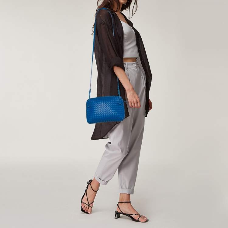 Bottega Veneta Blue Intrecciato Leather Nodini Crossbody Bag