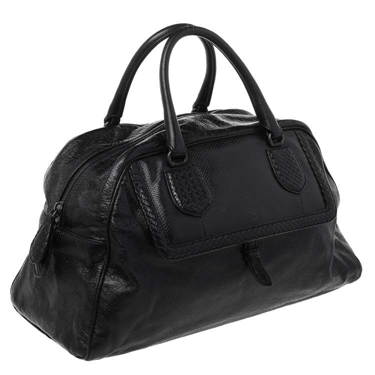Pre Owned Bottega Veneta Black Intrecciato Leather Large Karung Bowling Bag