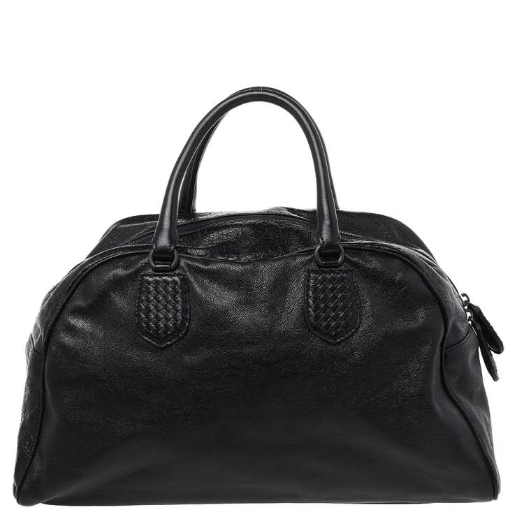 Pre Owned Bottega Veneta Black Intrecciato Leather Large Karung Bowling Bag