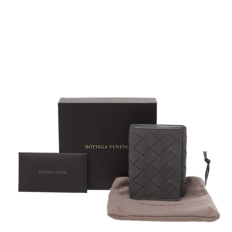 Pre Owned Bottega Veneta Grey Intrecciato Leather Trifold Wallet