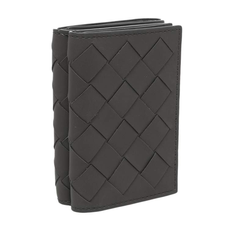 Pre Owned Bottega Veneta Grey Intrecciato Leather Trifold Wallet