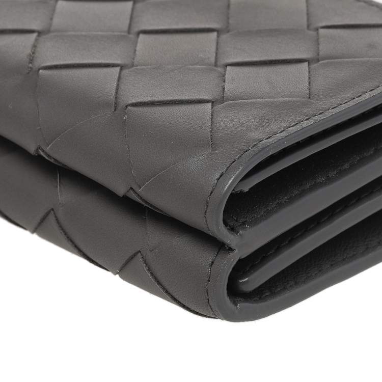 Pre Owned Bottega Veneta Grey Intrecciato Leather Trifold Wallet