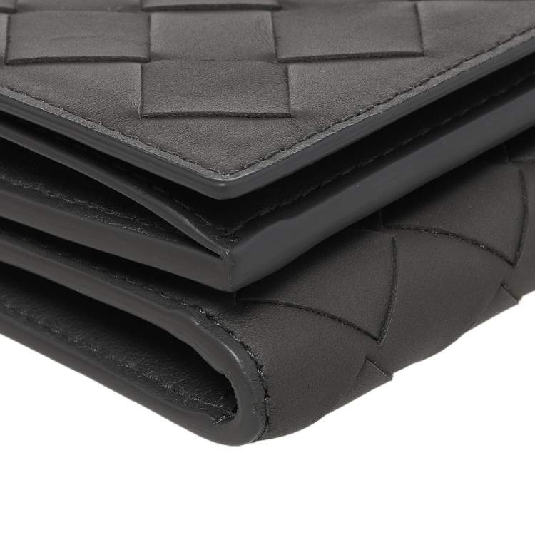 Pre Owned Bottega Veneta Grey Intrecciato Leather Trifold Wallet