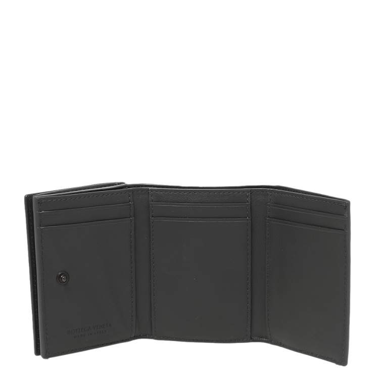 Pre Owned Bottega Veneta Grey Intrecciato Leather Trifold Wallet