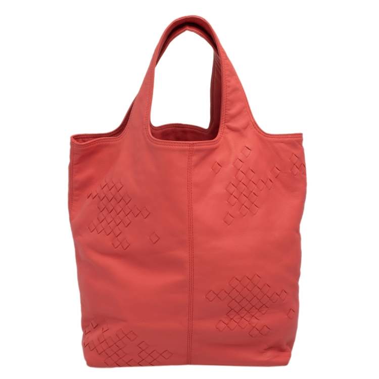 Pre Owned Bottega Veneta Orange Intrecciato Leather Tote