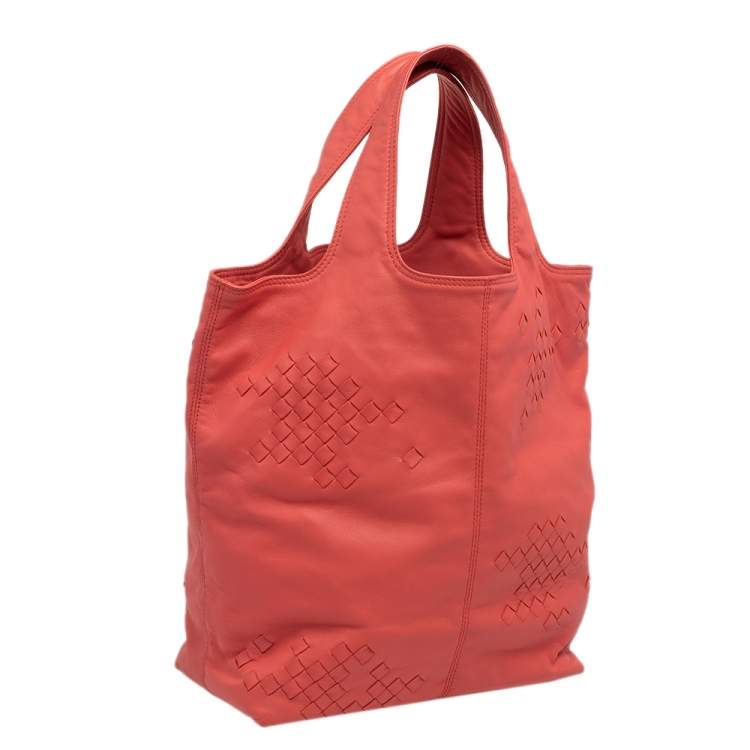 Pre Owned Bottega Veneta Orange Intrecciato Leather Tote