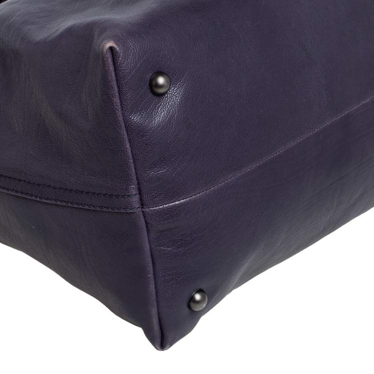 Pre Owned Bottega Veneta Purple Intrecciato Leather Tina Top Handle Bag
