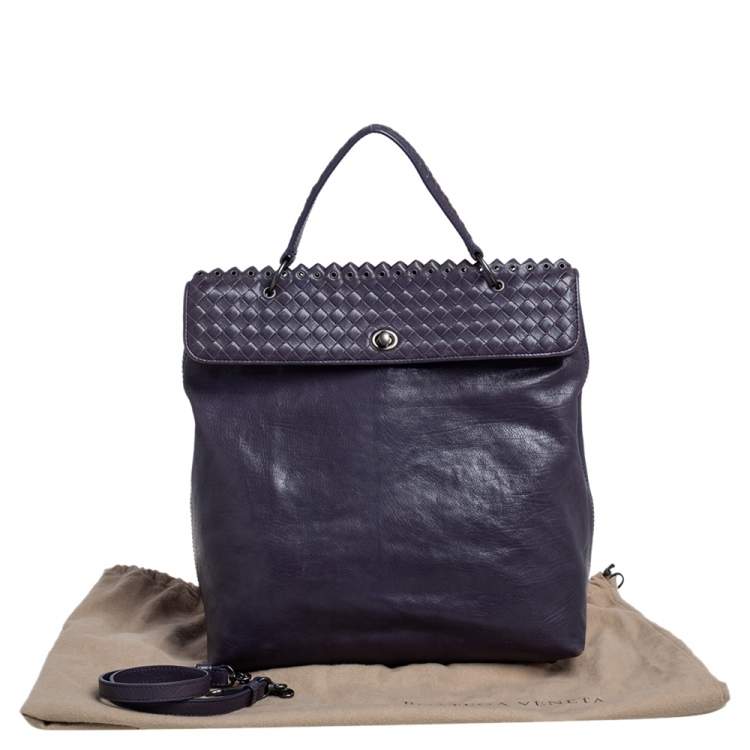 Pre Owned Bottega Veneta Purple Intrecciato Leather Tina Top Handle Bag