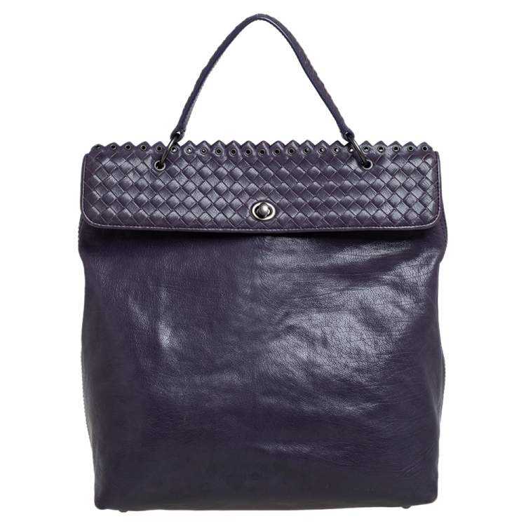 Pre Owned Bottega Veneta Purple Intrecciato Leather Tina Top Handle Bag