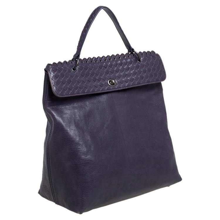 Pre Owned Bottega Veneta Purple Intrecciato Leather Tina Top Handle Bag