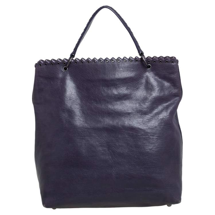 Pre Owned Bottega Veneta Purple Intrecciato Leather Tina Top Handle Bag