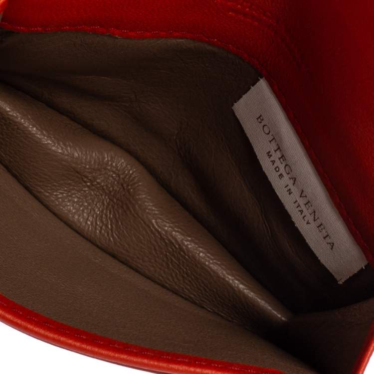 Pre Owned Bottega Veneta Orange Intrecciato Leather Business Card Holder