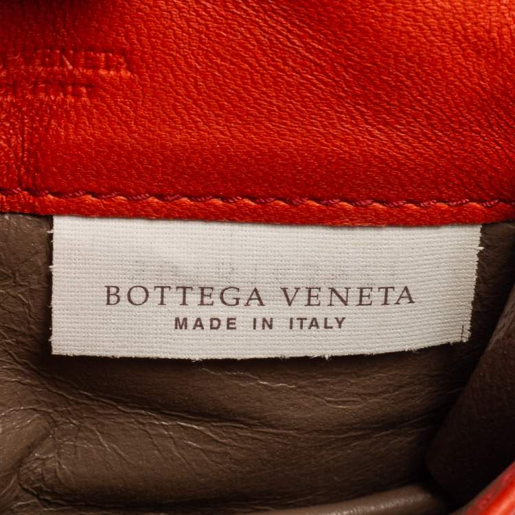 Pre Owned Bottega Veneta Orange Intrecciato Leather Business Card Holder