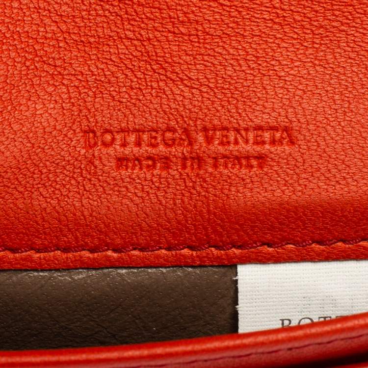 Pre Owned Bottega Veneta Orange Intrecciato Leather Business Card Holder