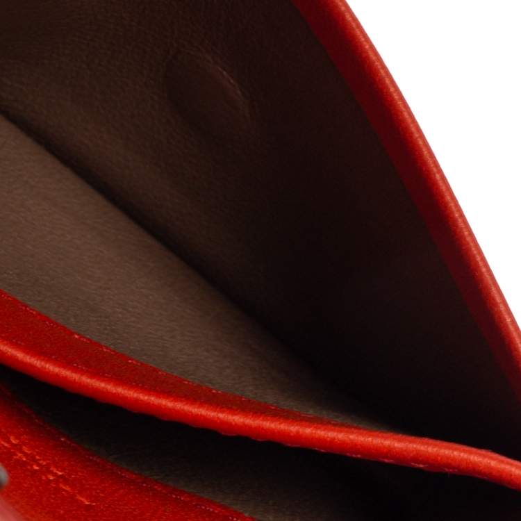 Pre Owned Bottega Veneta Orange Intrecciato Leather Business Card Holder