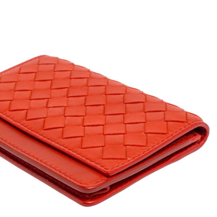 Pre Owned Bottega Veneta Orange Intrecciato Leather Business Card Holder