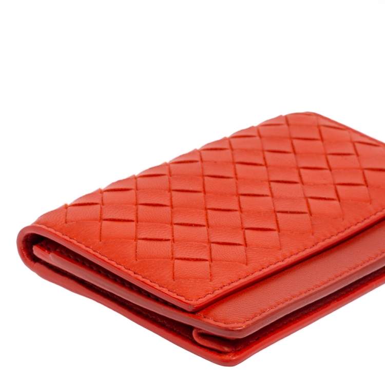 Pre Owned Bottega Veneta Orange Intrecciato Leather Business Card Holder