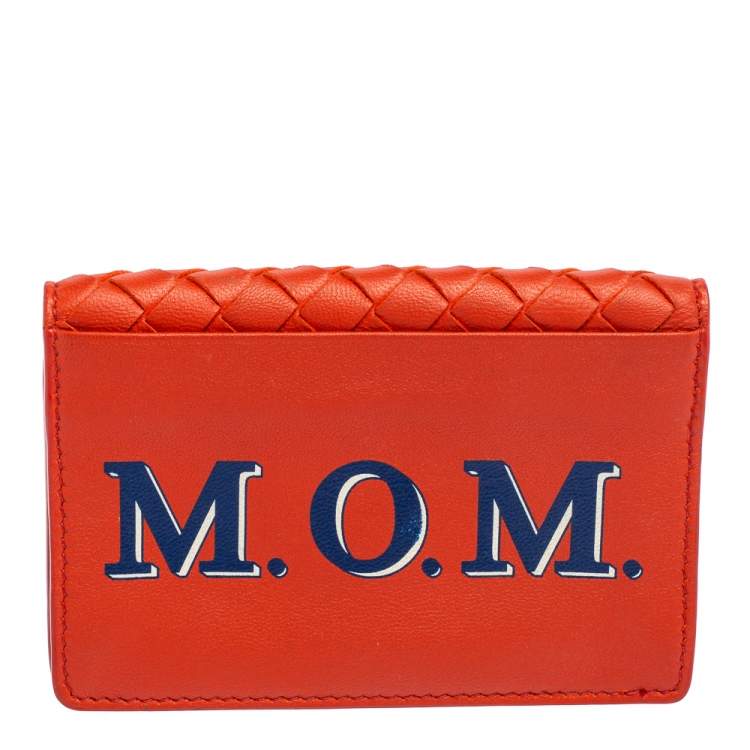 Pre Owned Bottega Veneta Orange Intrecciato Leather Business Card Holder