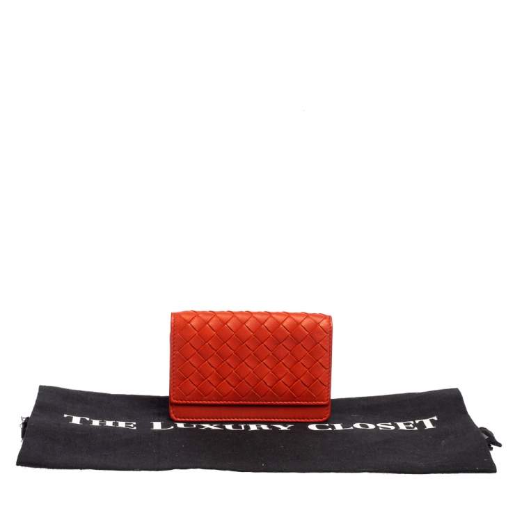 Pre Owned Bottega Veneta Orange Intrecciato Leather Business Card Holder
