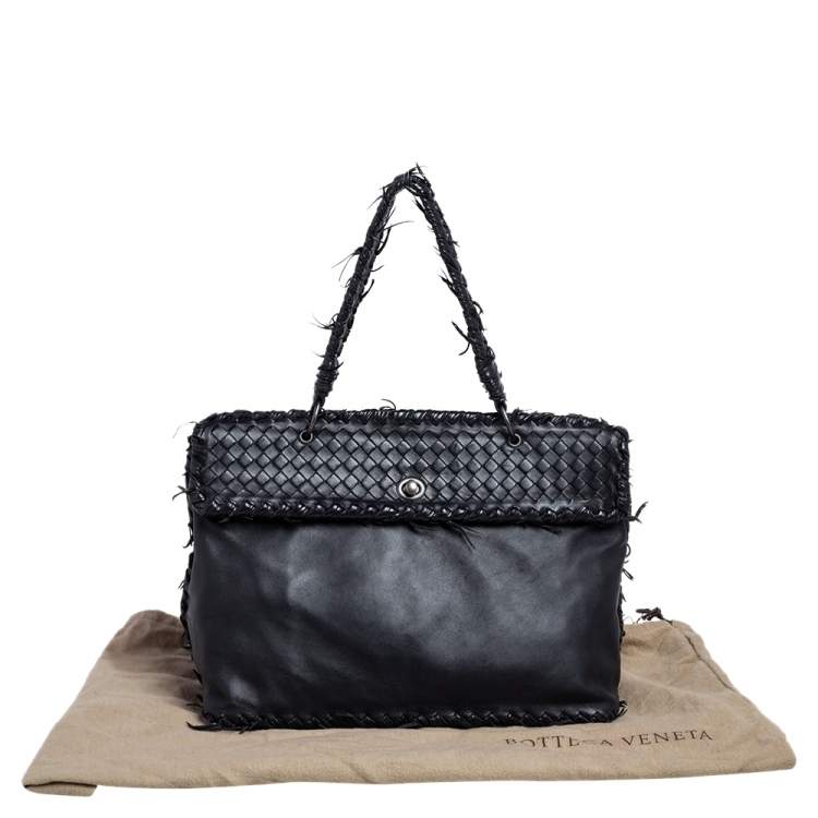 Pre Owned Bottega Veneta Black Intrecciato Leather Top Handle Bag